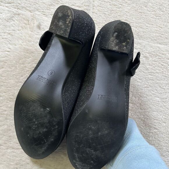 Badgley Mischka Sparkly Black Heels W/ Bow Detail Glitter - Picture 3 of 4